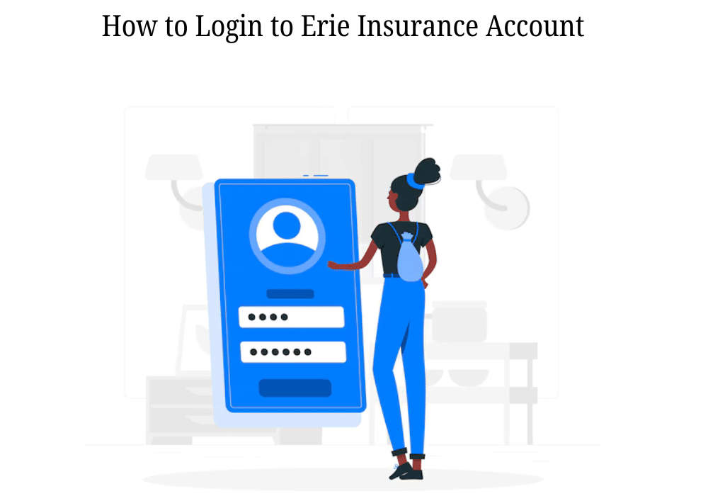 Erie Insurance online login page illustration showing email and password fields for user sign-in