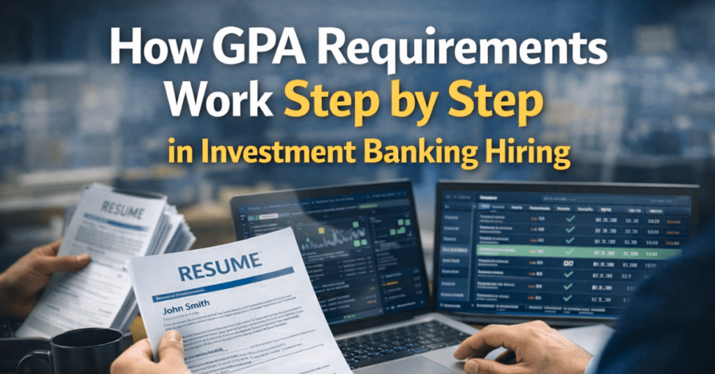 recruiter reviewing resumes showing GPA screening process in investment banking hiring