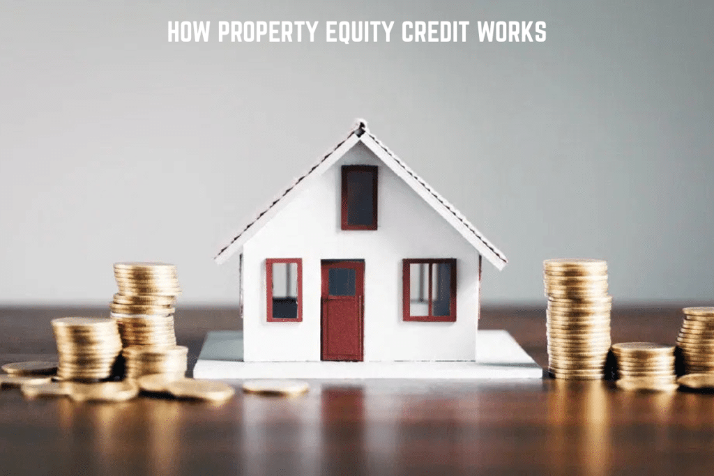 Investment property equity line of credit concept with house and financial documents