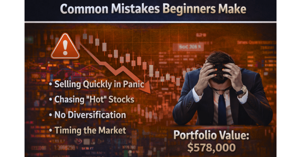 Common mistakes in stock investing shown with market volatility chart