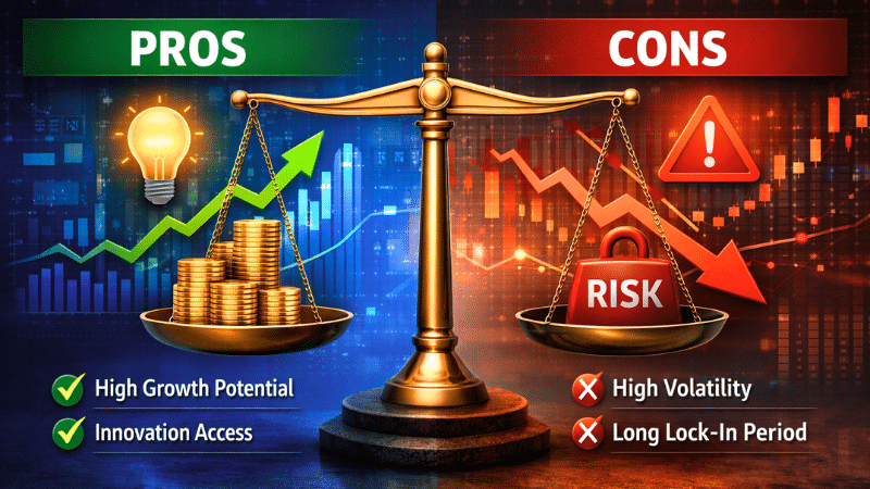 Technology investment risk versus reward comparison chart concept