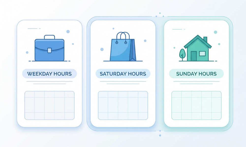 Infographic comparing American Savings Bank weekday, Saturday, and Sunday branch hours