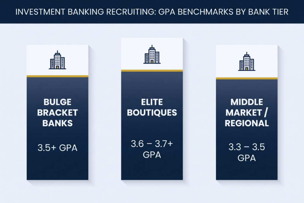 GPA requirements for investment banking by bank tier – bulge bracket, elite boutique, middle market